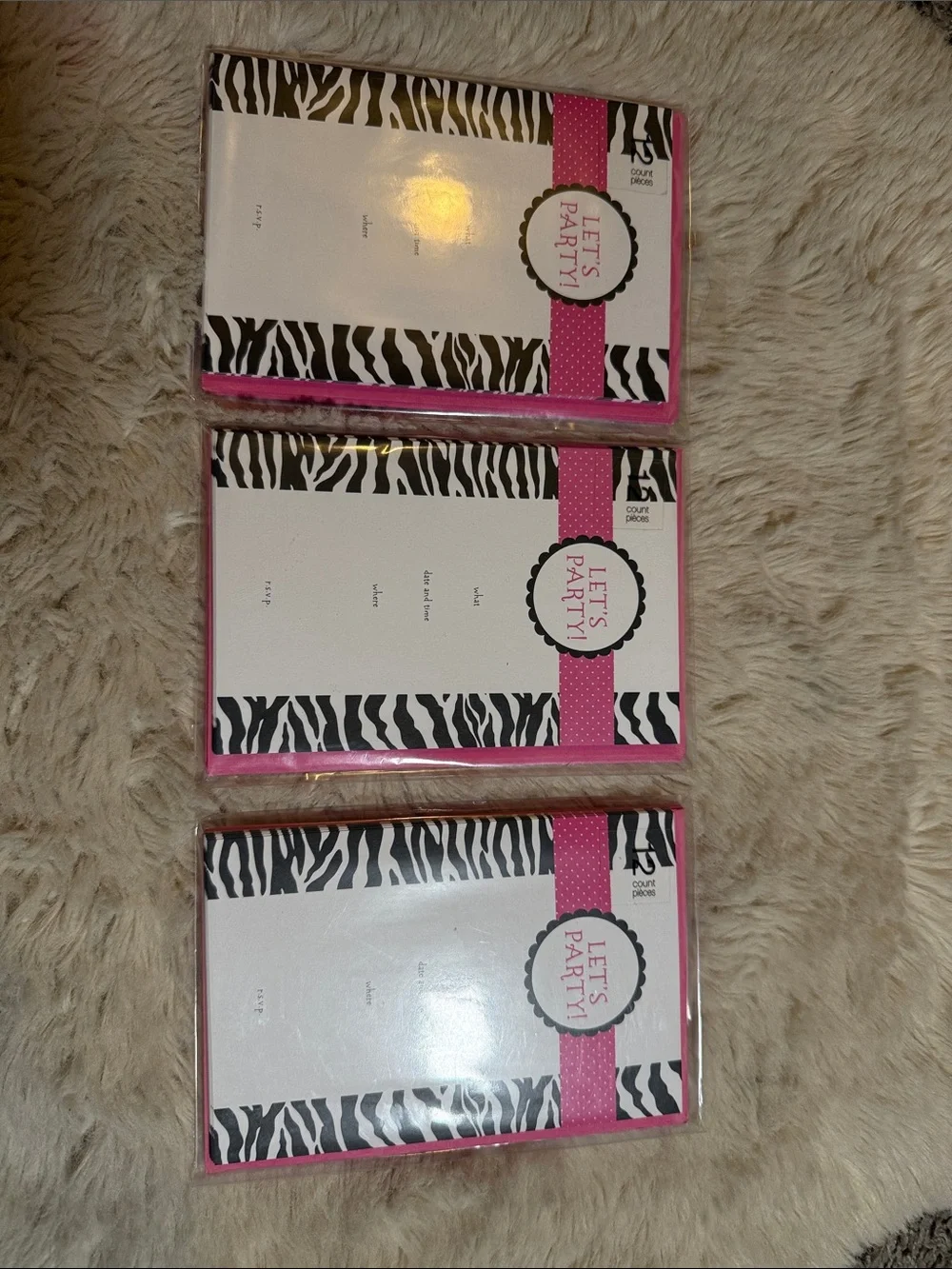 ✨American Greeting Zebra Print Pink Let's Party! Party Invitations✨